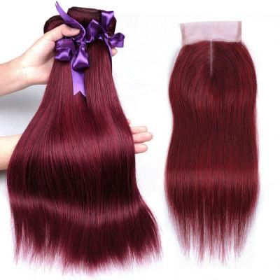 Red 99j Burgundy Brazilian Human Hair 3 Bundles with Closure Human Hair Weave Can Be Braided for Wigs