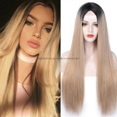 Long Silky Straight Natural Ombre 613 Blonde Wig for Black Women Synthetic Hair Wigs