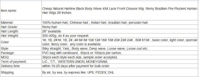 Cheap Natural Hairline Black Body Wave 4X4 Lace Front Closure Wig Remy Brazilian Pre-Plucked Human Hair Wigs 26 Inches