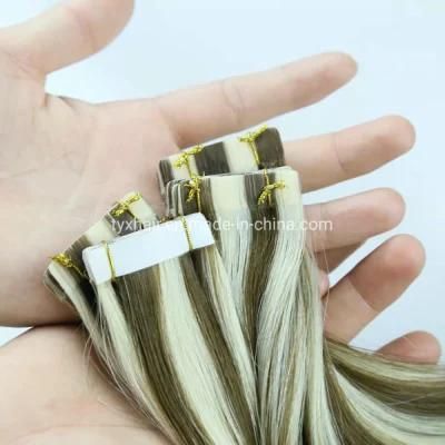 Remy Tape Hair in Human Hair Piano Color Dark Brown Highlighted #613 Blonde Easy Wearing Extensions