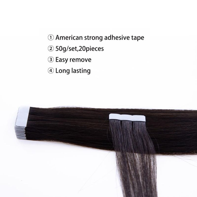Hair for Woman Tape in Hair Extensions 100% Remy Human Hair 40PCS 100g/Pack Straight Seamless Skin Weft Glue in Hair Extensions (Color 2 Darkest Brown)