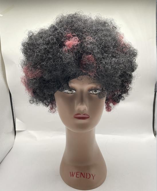 Afro Curly Synthetic Wigs Natural Black Color Heat Resistant Korea Synthetic Fiber Wig Vendors Afro Curly Synthetic Wig