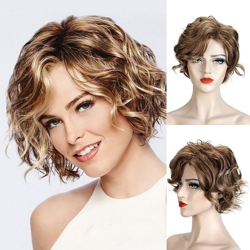 Synthetic High Temperature Fiber Short Curly Hair Wig for Women