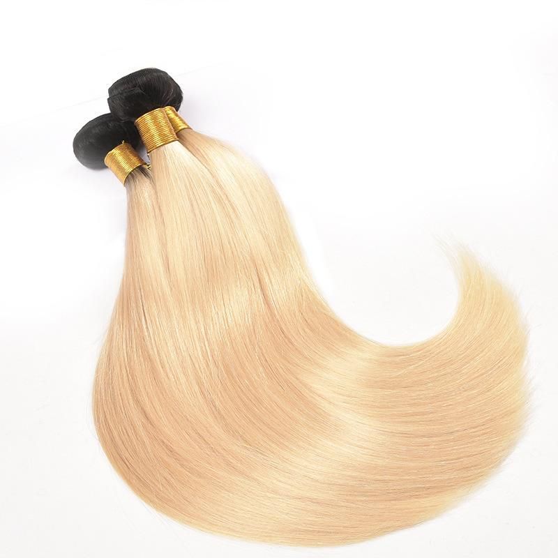 Hand Tied T1b/613 Remy Hair Blonde Color Straight Human Hair Bundles with Double Drawn for Women