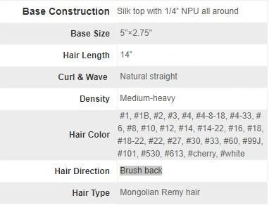 Mongolian Remy Hair Womens Stock Silk Top Hair System New Times Hair