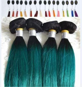 Ombre Hair Weft #1b/Blue Bleached Knots Straight Hair