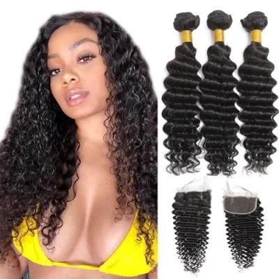 Kbeth Best Hair 10A Grade Deep Wave 100% Virgin Unprocessed Human Hair Lace Closure Toupee 20 Inch Natural Black Women Toupee