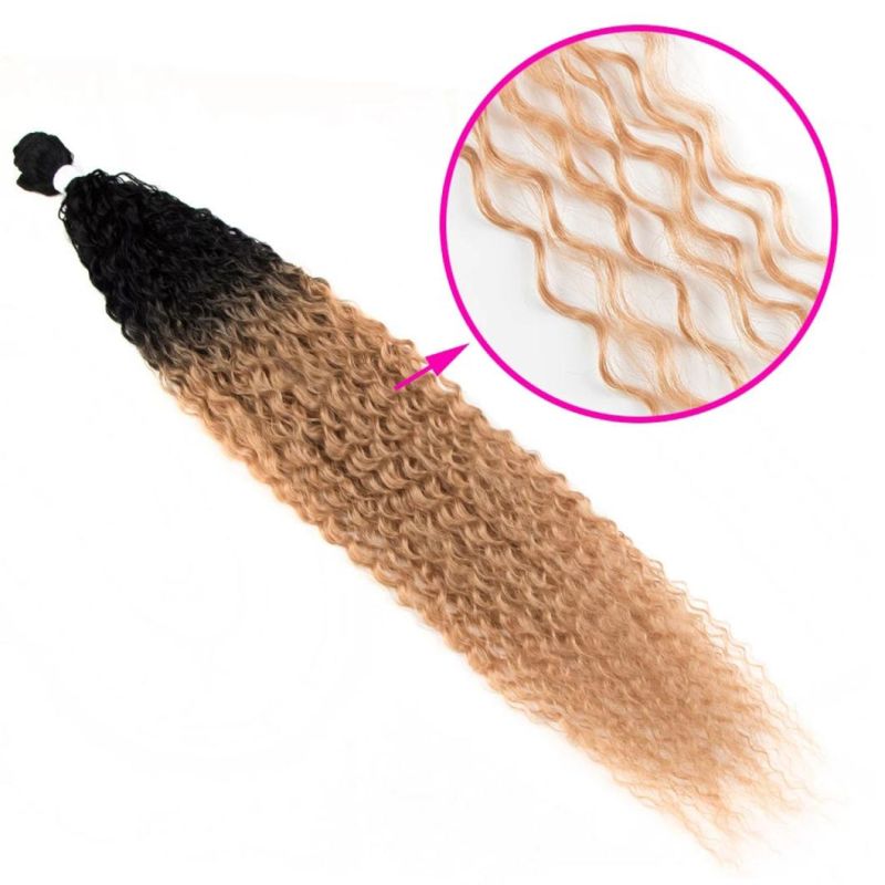Kinky Curly Ponytail Hair Bundles Soft Long Brazilian Human Hair Weave Ombre Brown Blonde Hair Extensions 32 Inches