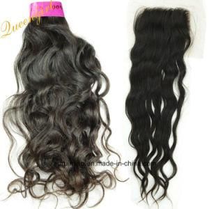 New Black Hair Extension Natural Waves Virgin Brazilian Hair Weft with Lace Closure