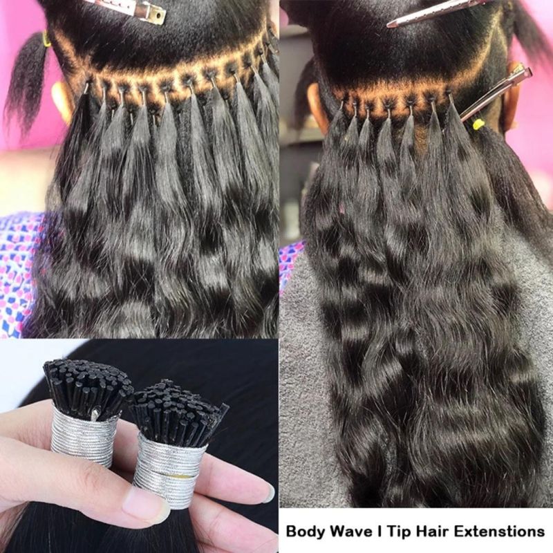 Body Wave I Tip Microlinks Brazilian Human Hair Extensions for Women Natural Black 8-30 Inches Bundles Brazilian Virgin Bulk Hair