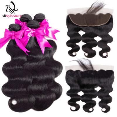 Fast Delivery Virgin Human Hair Body Wave Bundles with Lace Frontal Closure