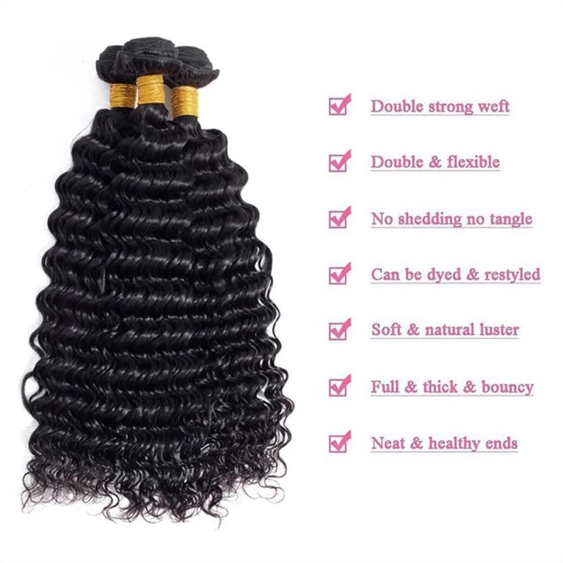 Kbeth Wholesale Indian Remy Virgin Human Hair Weave Can Dye to 27 Color 100 Human Remy Hair Deep Wave Bundles with Frontal
