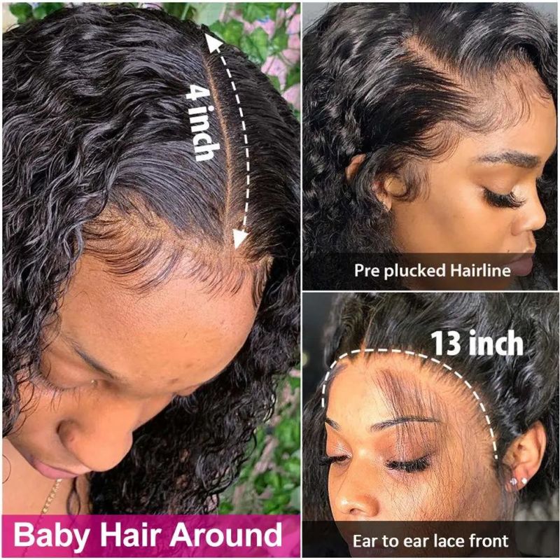 Synthetic Hair Wig Lace Front Wigs for Black Women 180% Density Deep Wave Lace Front Wig with Baby Hair Pre Plucked Bleached Knots