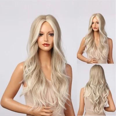 Light Brown Grey Ash Blonde White Highlight Wigs Long Body Wavy Middle Part Women&prime; S Wigs Cosplay Hair Brazilian Human Remy Hair Wig