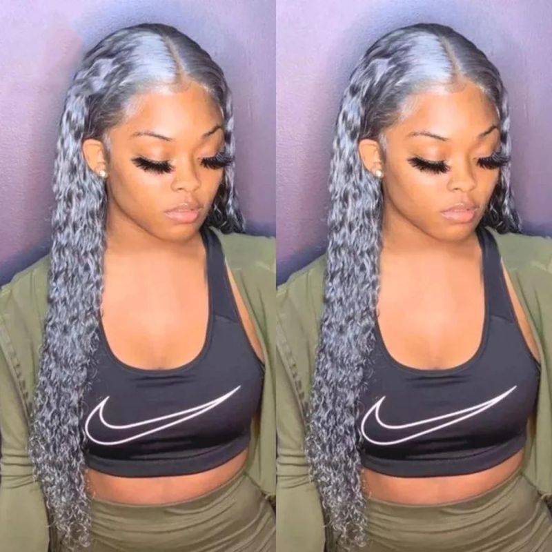 Grey Wig HD Lace Frontal Human Hair Wig Colored Wigs Water Wave Lace Front Wig Remy Brazilian Human Hair Deep Parting for Women