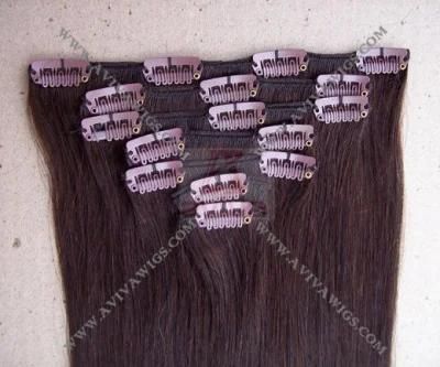 100% Virgin Hair Brazilian Hair Extension Clip in Human Hair Extension (AV-CH27)