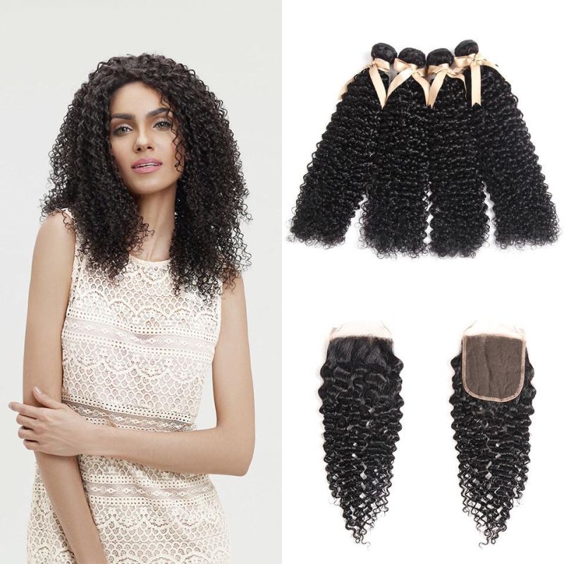 Virgin Malaysian Jerry Curly Hair 3 Bundles with Lace Closure
