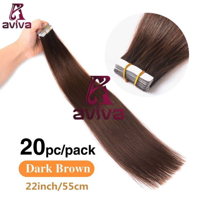 Tape in Human Hair Extensions Skin PU Weft Hair Extensions 2# 22inch Tape in Human Hair Extensions (AV-TP0022-2)