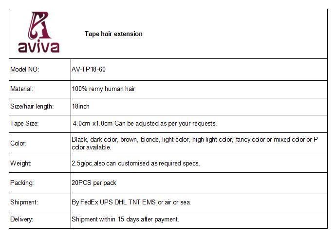 100% Virgin Hair Tape in Human Hair Extensions (AV-TP18-60)
