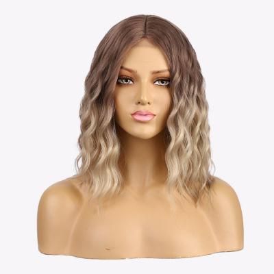 15 Inch Short Body Wave Ombre Brown Wigs Swiss Lace Wig Synthetic Hair Wigs for Black Women