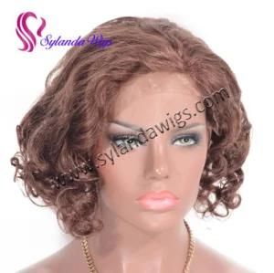 Dark Aauburn Natural Looking Front Lace Wig 12 Inches 33# Virgin Brazilian Human Hair 130% Density Wavy Glueless Lace Front Wigs