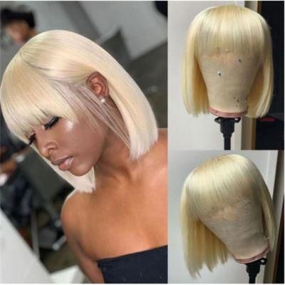 100% Human Hair, 613 Straight Bob Wigs Blonde Lace Front Wig, 13X4 HD Lace Frontal Wig, Transparent Lace Closure Wig with Baby Hair