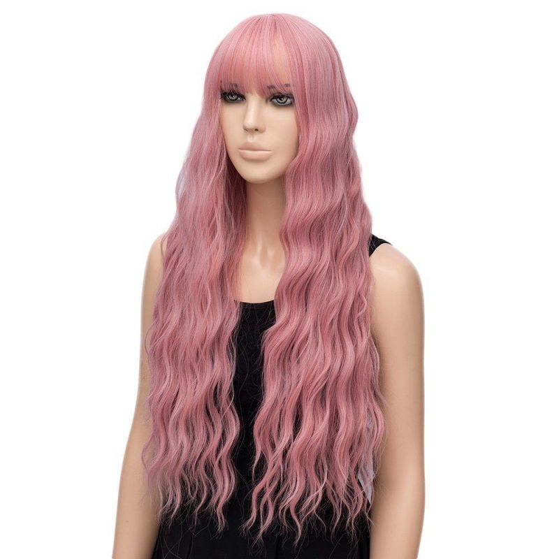 Pink Wig Long Fluffy Curly Wavy Hair Wigs for Girl Heat Friendly Synthetic Wigs