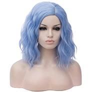 Aicos Light Blue 35cm Short Curly Halloween Party Anime Cosplay Wig for Women, Heat Resistant Full Wig +Cap