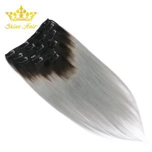 Wholesale Unprocessed #1b Color Natural Black Color/Silver 100% Virgin Human Clip Hair of Extension