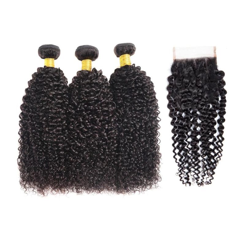 Kbeth Wholesale 100% Virgin Brazilian Human Hair 10A Grade Kinky Curly Bundles with Closure Afro Kinky Curly Micro Link Closure Extension