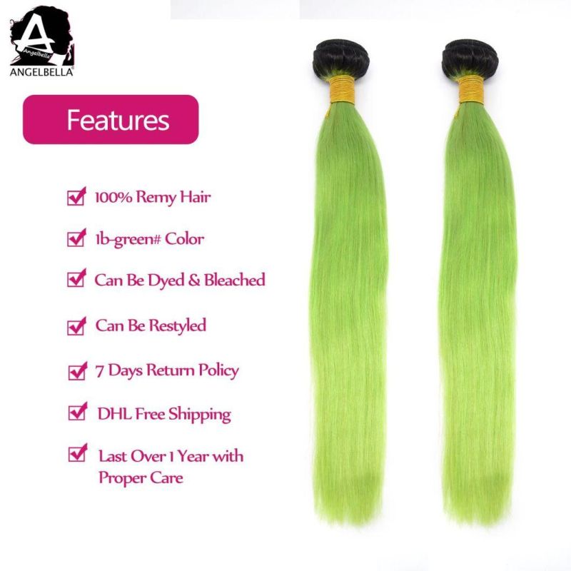 Angelbella 100% High Quality Virgin Human Remy Hair 1b#-Green Human Hair Extension Bundles