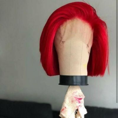 Riisca Red Color Lace Front Human Hair Wigs for Black Women Color Short Bob Wig Remy Brazilian Straight Plucked with Baby Hair