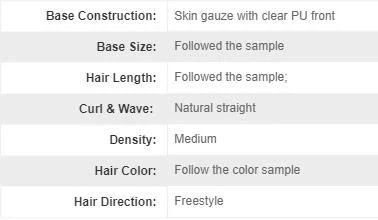 Poly with Gauze and 1 Inch Transparent Skin at Front Natural Hair Toupee