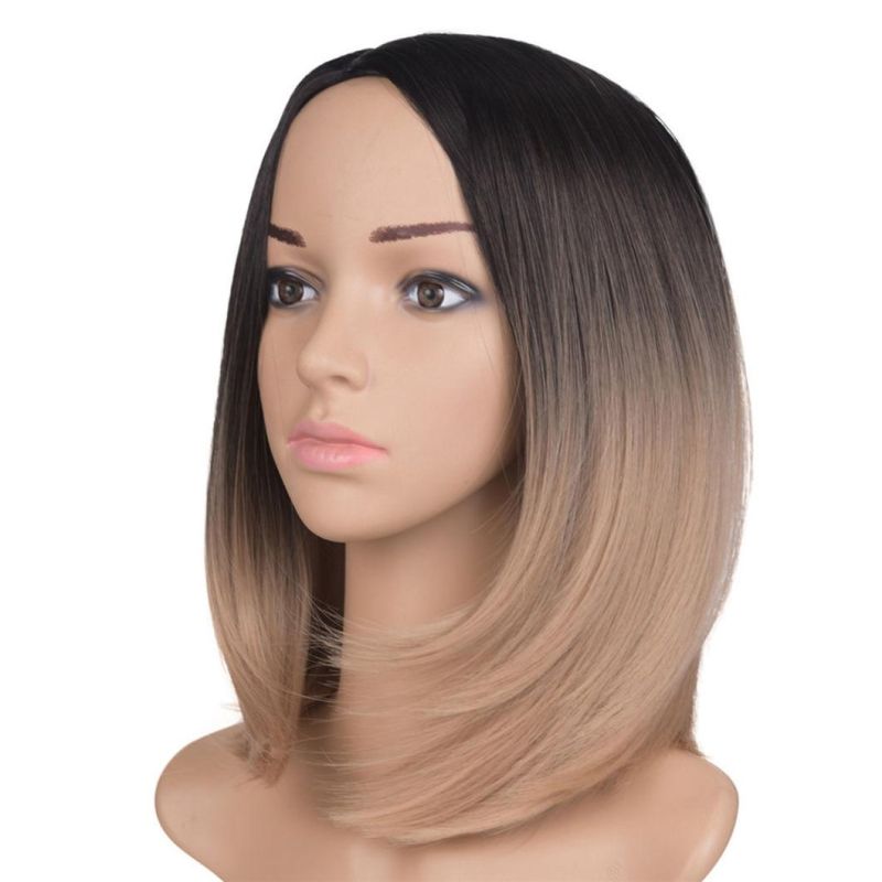 Middle Part Short Ombre Black Dark Blonde Color Bob Wig Brazilian Human Hair Wigs with Lace Front for Women 12 Inches