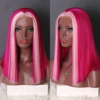Straight Hair Brazilian Human Hair Front Lace Closure Hot Pink Short Wig Bob Wigs for Black Women
