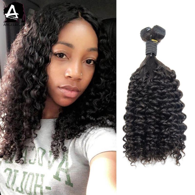 Angelbella Raw Unprocessed 100 Indian Big Pixie Curl Hair 1b# Remy Human Hair Weaving Bundles