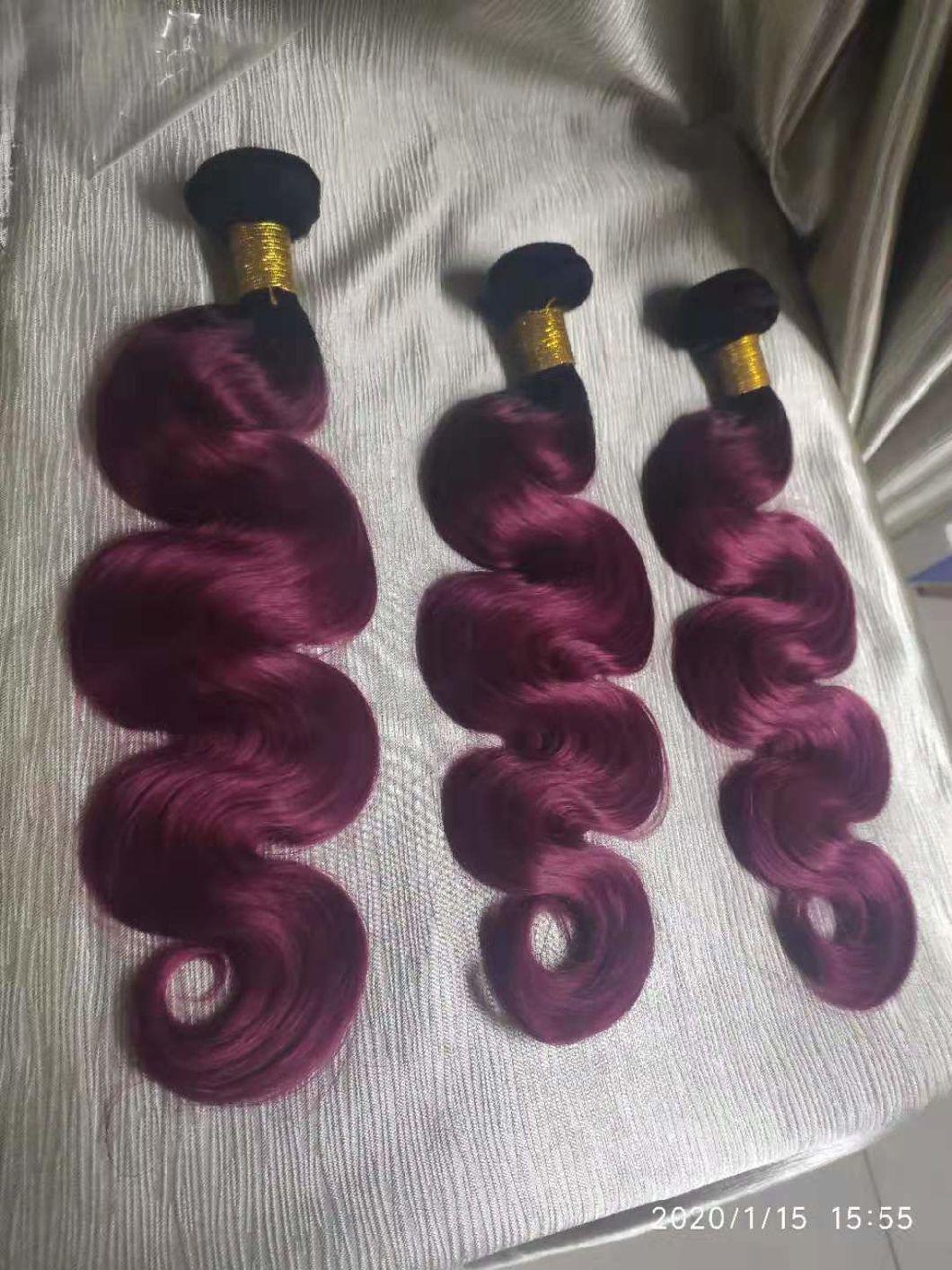 Red Ombre Color Brazilian Human Hair Bundles with Closure