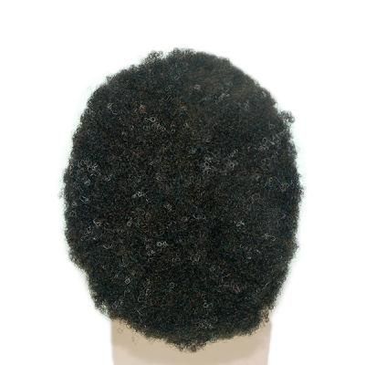 Lw80 High Quality Men&prime;s Afro Wig Curly Human Hairpiece