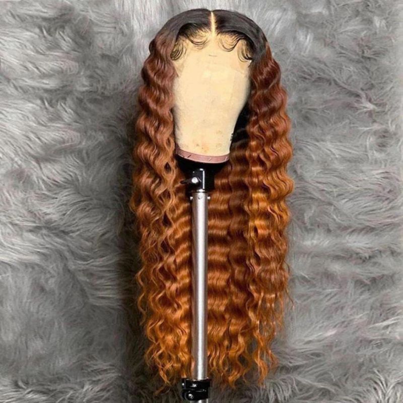 Deep Wave Dark Blue Ombre Colored Remy Hair Lace Part 13X4 Brazilia Human Hair Wigs 150% Pre Plucked with Baby Hair for Women