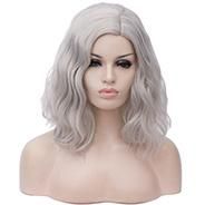 Aicos Silver Grey 35cm Short Curly Halloween Party Anime Cosplay Wig for Women, Heat Resistant Full Wig +Cap