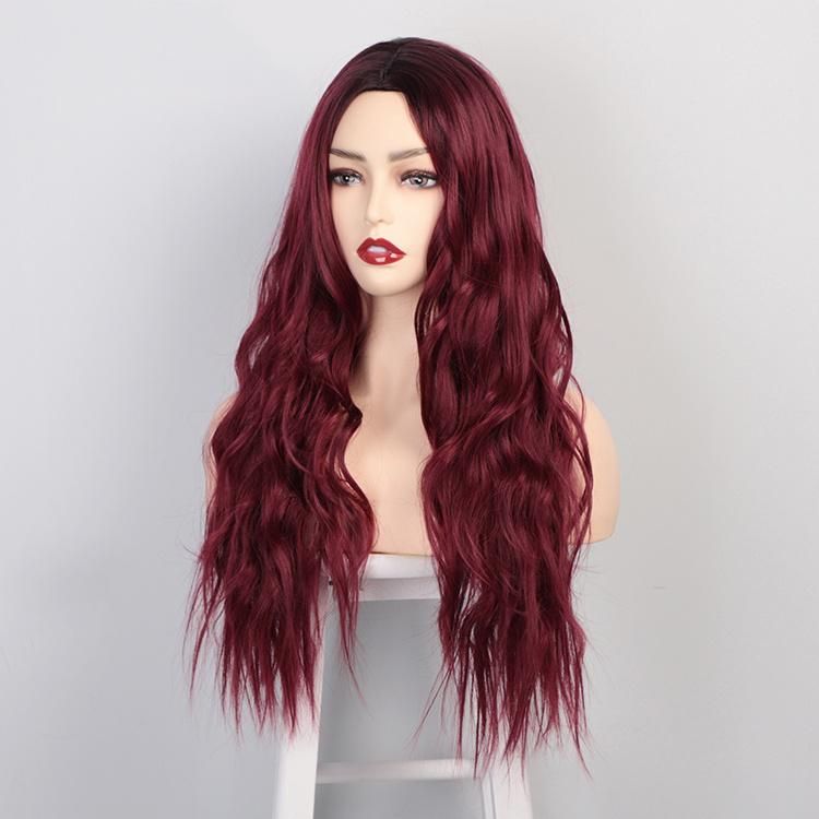High Quality Long Wavy Synthetic Ombre Wine Red Wigs Body Wave Curly Synthetic Wigs for Women