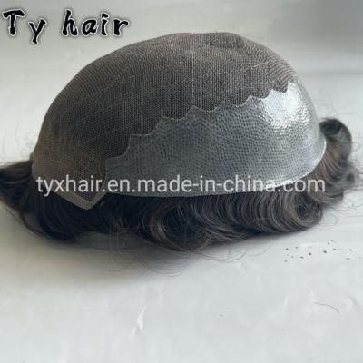 Q6 Swiss Lace Base Toupee with PU Banded Easy Wear Breathable Lace Men&prime;s Human Hair Toupee Top-Quality Lace Base Wig