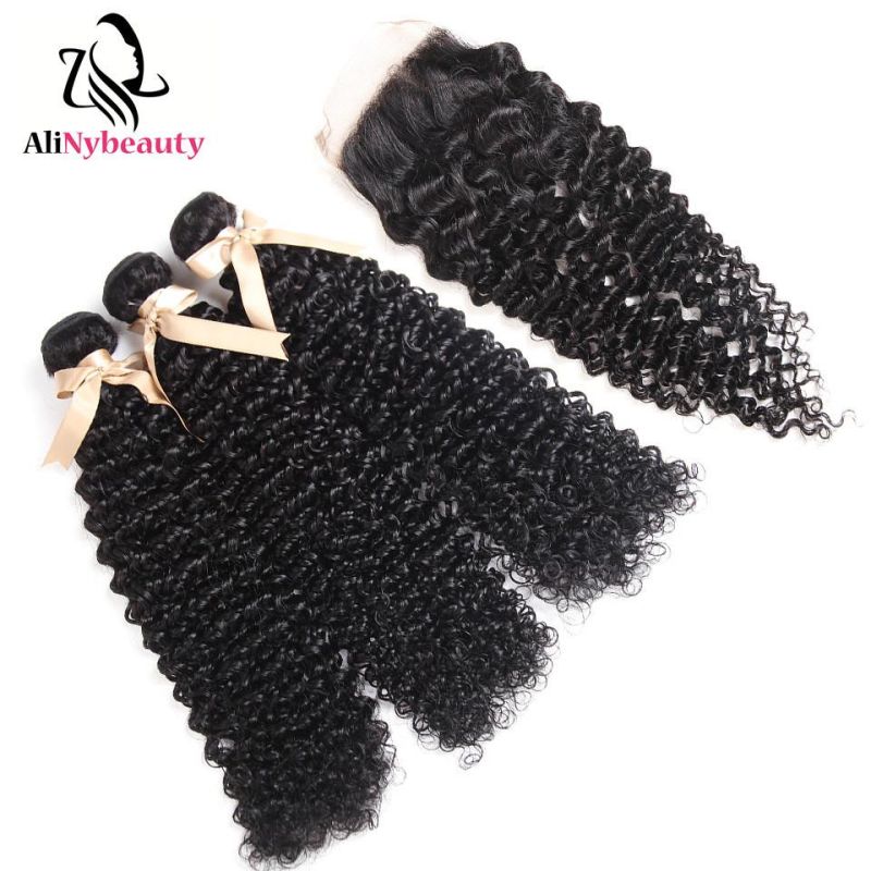 Virgin Malaysian Jerry Curly Hair 3 Bundles with Lace Closure