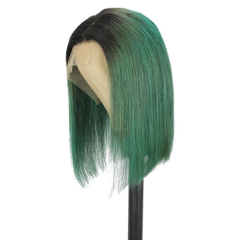 Good Looking Colorful Green Bob Wig, Ombre Color 1b Green Human Hair Bob Wig in Stock