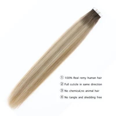 Straight Remy Natural Double Drawn Seamless Salon Style Tape Human Hair Extensions 16&prime;&prime; 20&prime;&prime; 24&prime;&prime; Virgin Hair