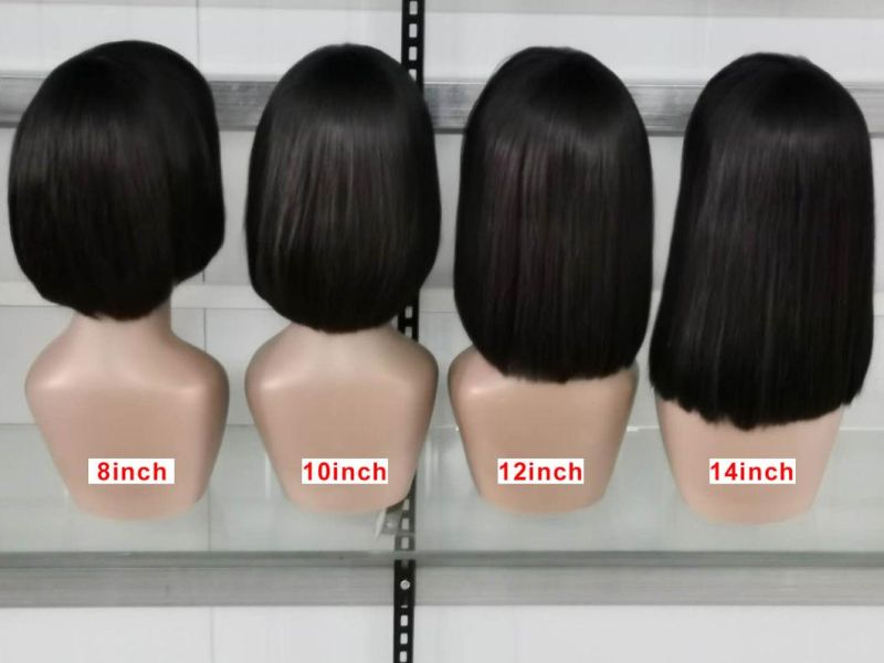 100% Natural Black Short Bob Wig with Bangs for Black Women, Brazilian Virgin Remy Straight Human Hair Fringe Bob Style Cut Wig