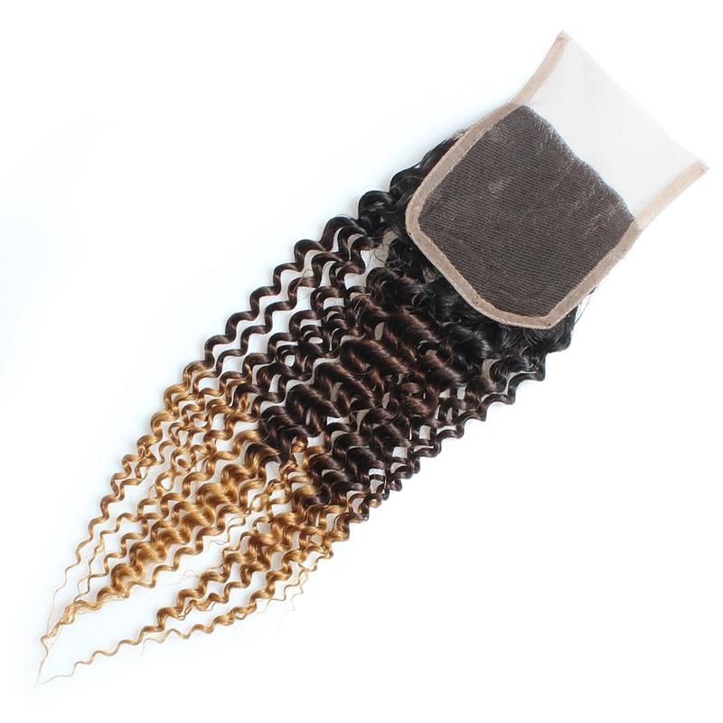 9A 4*4 Lace Front Closure Kinky Curly Remy Human Hair Weave #T3