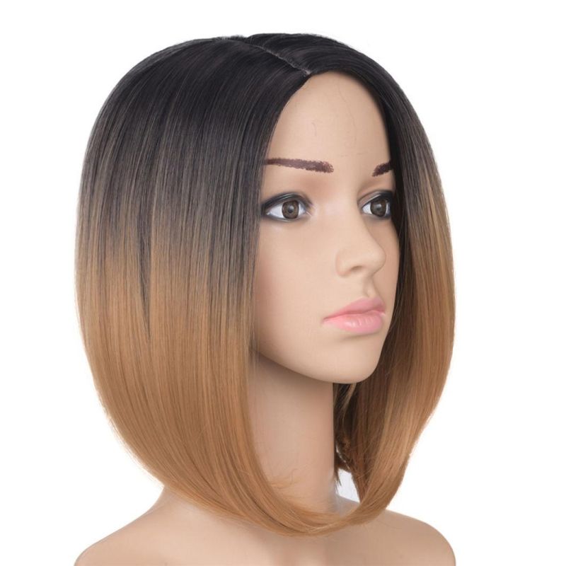Middle Part Short Ombre Black Dark Blonde Color Bob Wig Brazilian Human Hair Wigs with Lace Front for Women 12 Inches