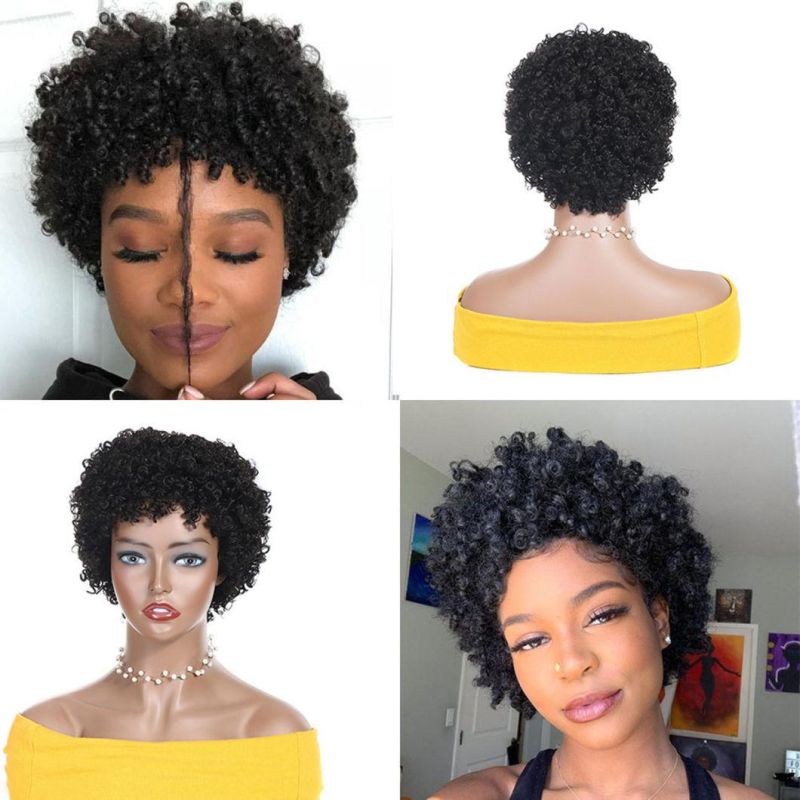 Kinky Curly Pixie Cut Wigs Short Human Hair Wig with Lace Front Human Brazilian Hair Wig for Black Women