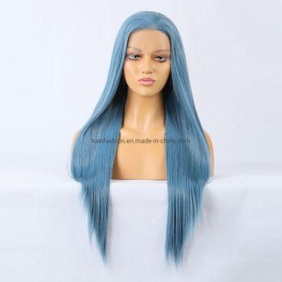 Long Straight Dark Blue Wig Comfortable Stretch Net Synthetic Fiber Natural Lace Front Wig